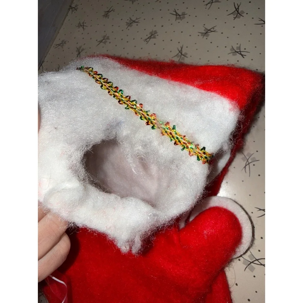 Vintage 80s Santa Claus Christmas Stocking Red Fuzzy Plush 3D Face Retro 17 Inch